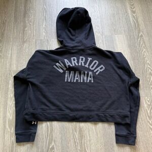 Under Armour Project Rock Terry Hoodie Cropped Oversized 1/4 Zip Womens MD Black